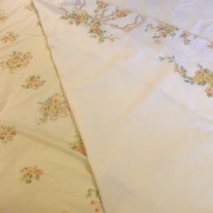Vintage 1960s Lemon Yellow Floral Sheet Set Mid Century Farmhouse County